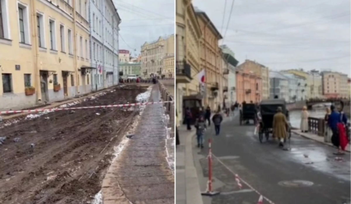 Набережная реки Мойки в Петербурге утонула в грязи